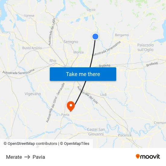 Merate to Pavia map