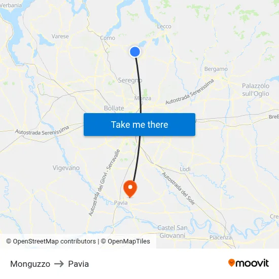 Monguzzo to Pavia map