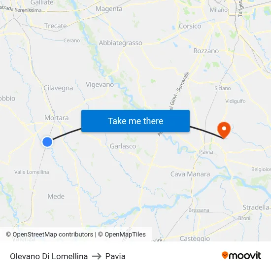 Olevano Di Lomellina to Pavia map