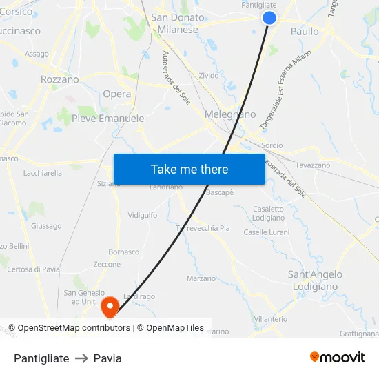 Pantigliate to Pavia map