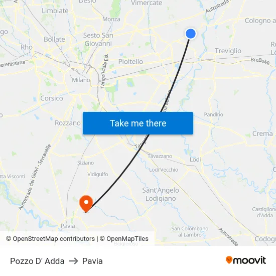 Pozzo D' Adda to Pavia map