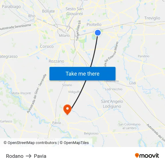 Rodano to Pavia map