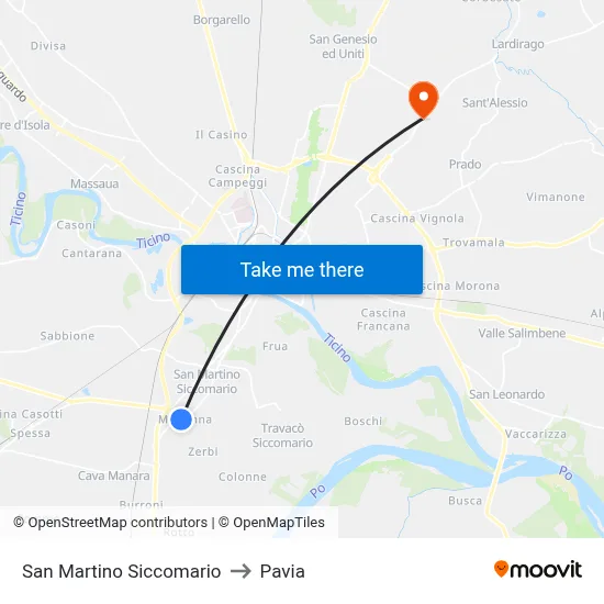 San Martino Siccomario to Pavia map