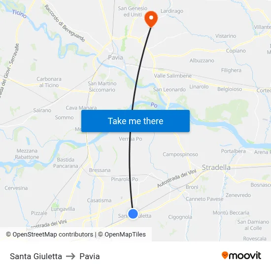 Santa Giuletta to Pavia map