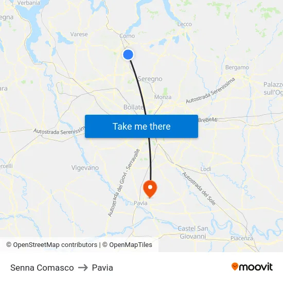 Senna Comasco to Pavia map