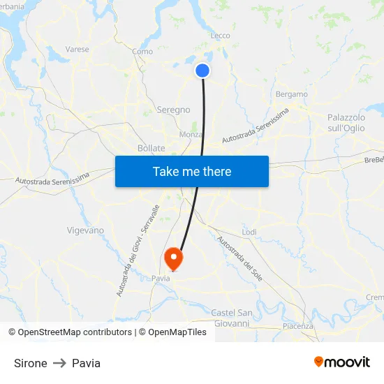 Sirone to Pavia map