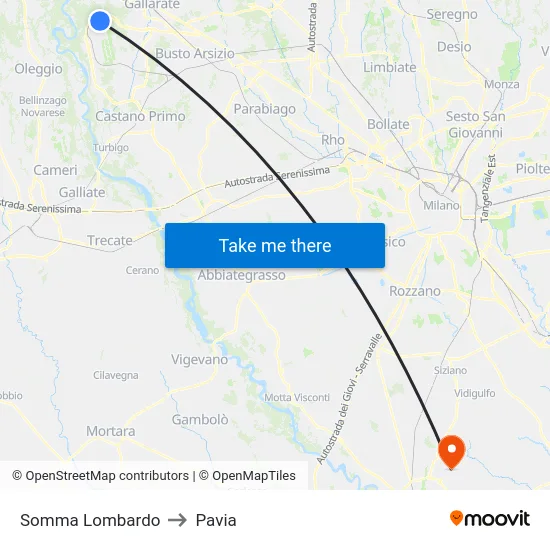 Somma Lombardo to Pavia map