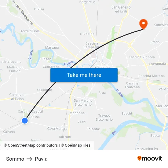 Sommo to Pavia map