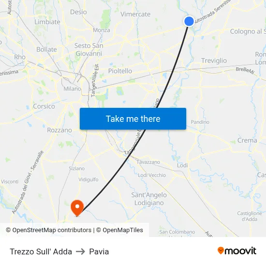 Trezzo Sull' Adda to Pavia map
