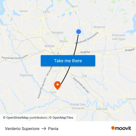 Verderio Superiore to Pavia map