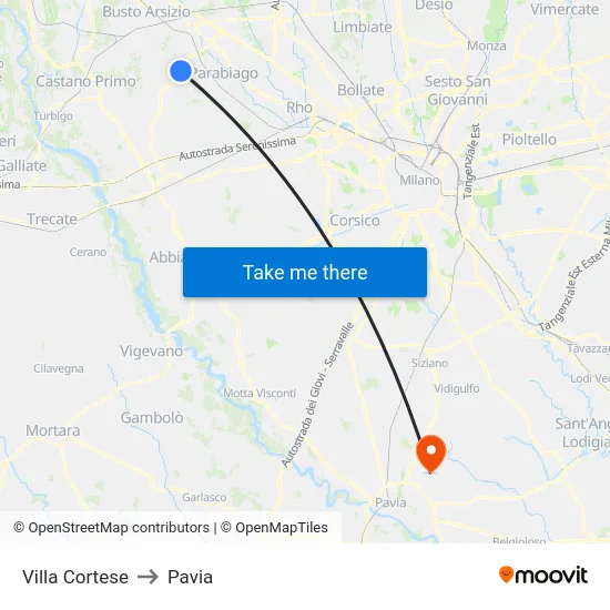 Villa Cortese to Pavia map