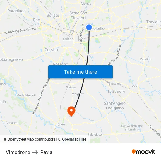 Vimodrone to Pavia map