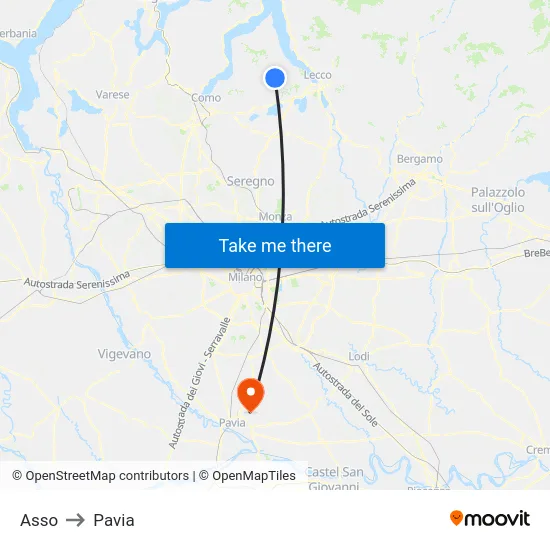 Asso to Pavia map