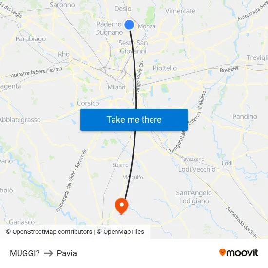 Muggiò to Pavia map