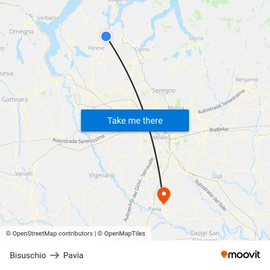 Bisuschio to Pavia map