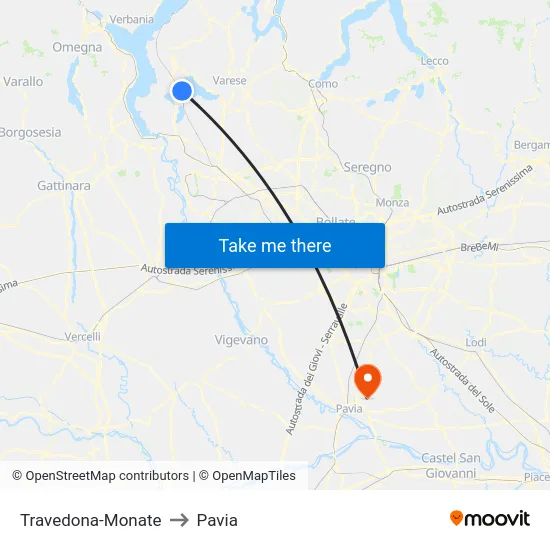 Travedona-Monate to Pavia map