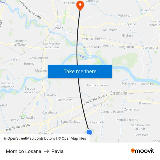 Mornico Losana to Pavia map