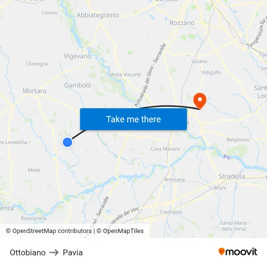 Ottobiano to Pavia map