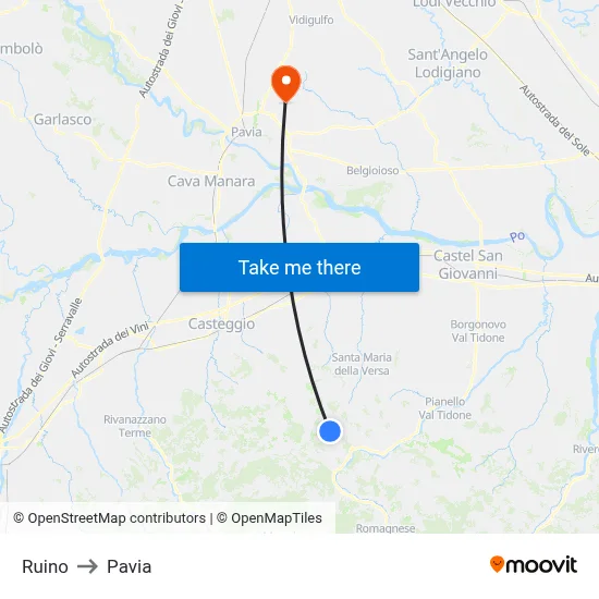 Ruino to Pavia map