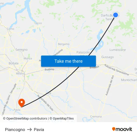 Piancogno to Pavia map