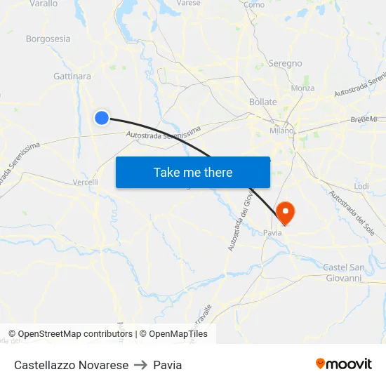 Castellazzo Novarese to Pavia map