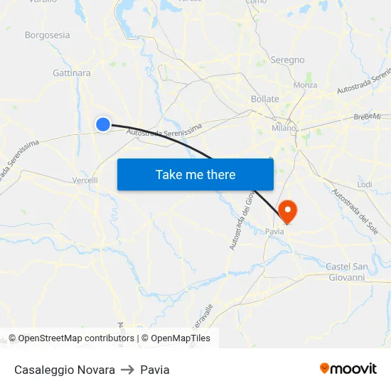 Casaleggio Novara to Pavia map