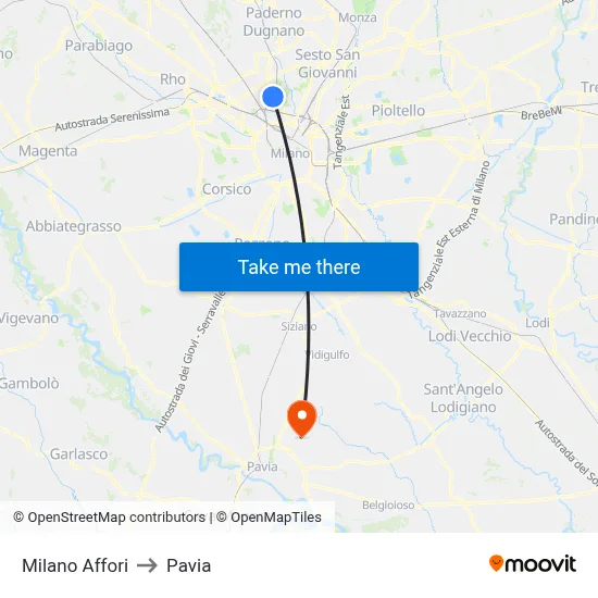Milano Affori to Pavia map