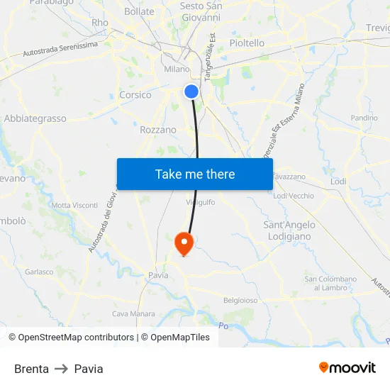 Brenta to Pavia map
