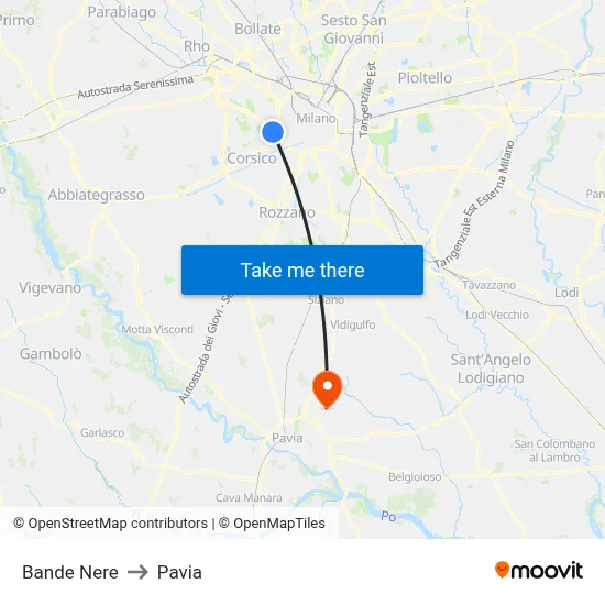 Bande Nere to Pavia map