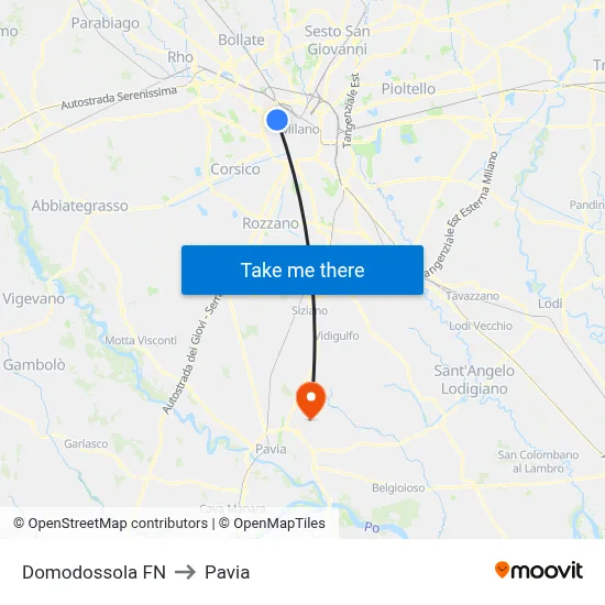Domodossola FN to Pavia map