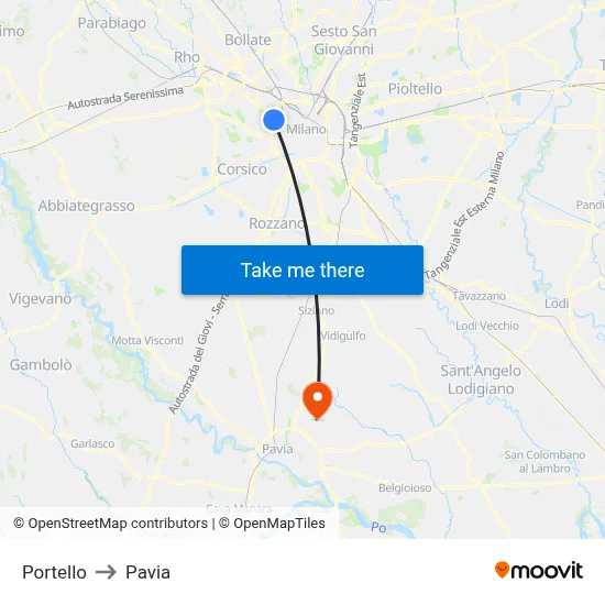 Portello to Pavia map
