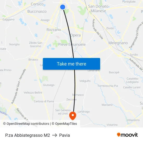 P.za Abbiategrasso M2 to Pavia map