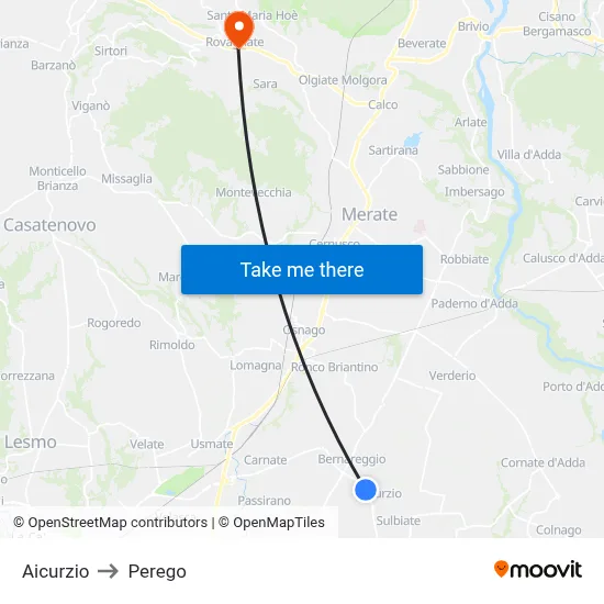 Aicurzio to Perego map