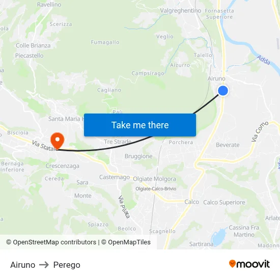 Airuno to Perego map