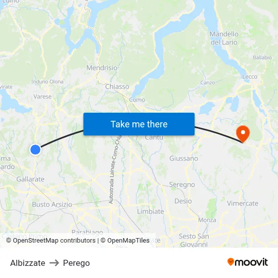 Albizzate to Perego map
