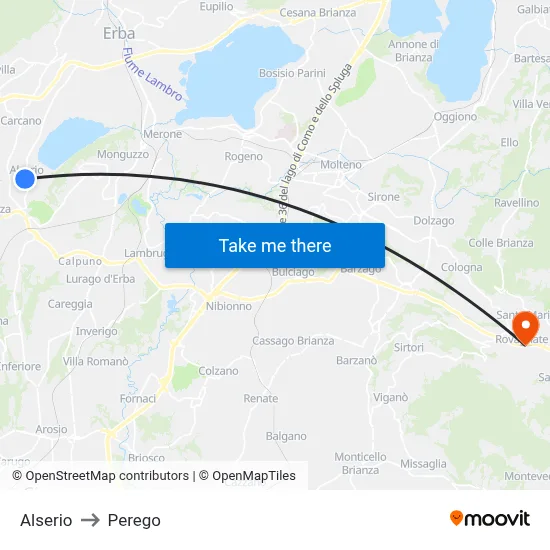 Alserio to Perego map