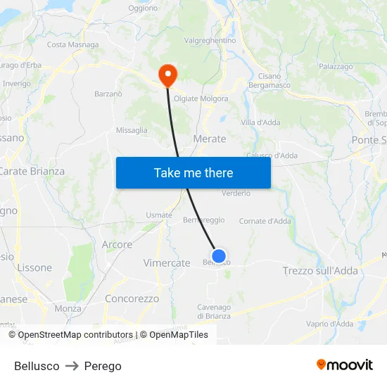 Bellusco to Perego map