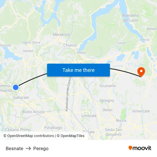 Besnate to Perego map