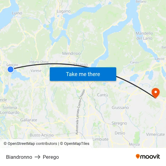 Biandronno to Perego map