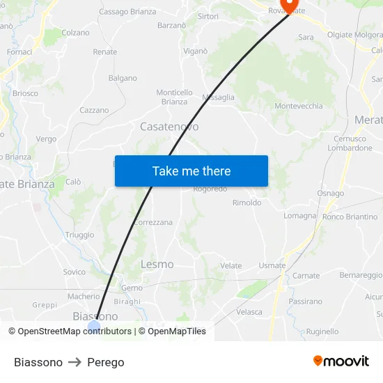 Biassono to Perego map