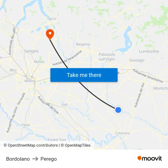 Bordolano to Perego map