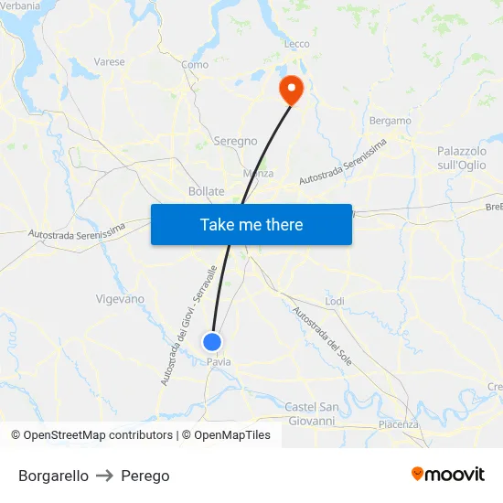 Borgarello to Perego map