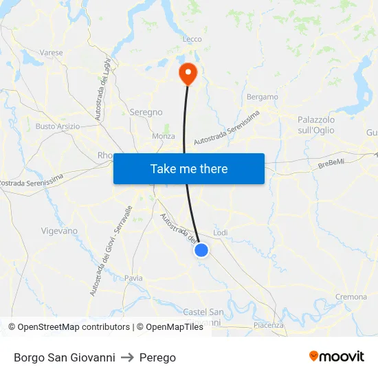 San Giovanni Borough to Perego map