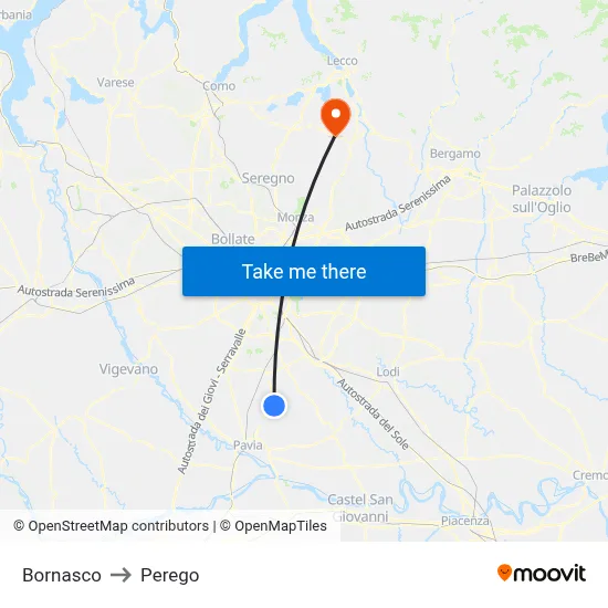 Bornasco to Perego map