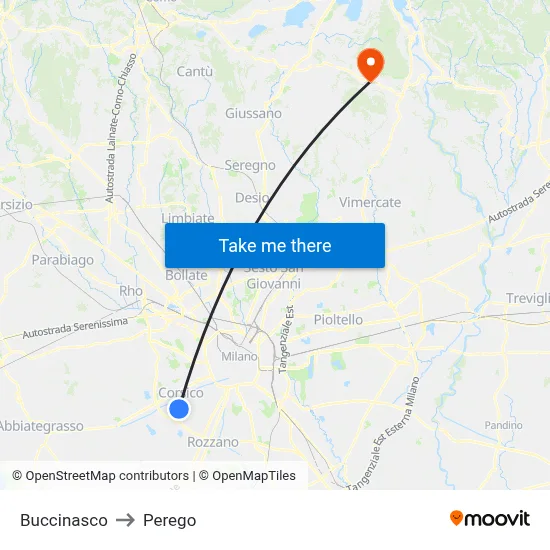 Buccinasco to Perego map