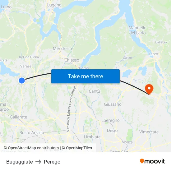 Buguggiate to Perego map