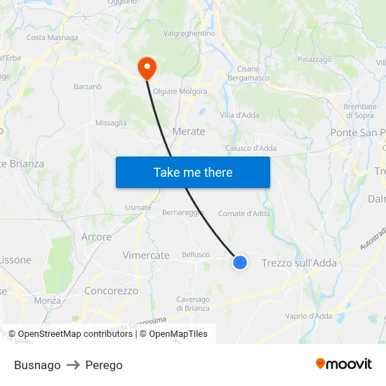 Busnago to Perego map