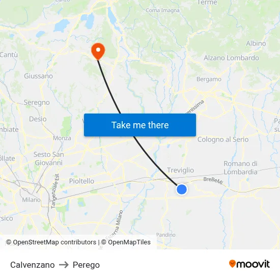 Calvenzano to Perego map