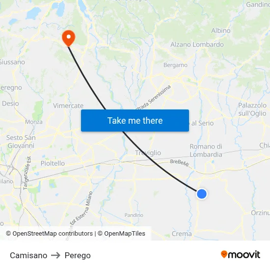 Camisano to Perego map