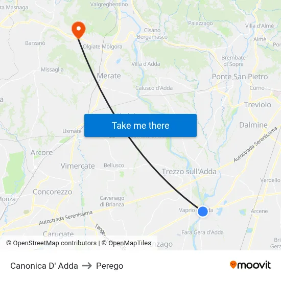 Canonica d'Adda to Perego map